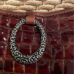 Brighton Crocodile Strap & Pocket animal silk lined silver accents Purse Bag EUC